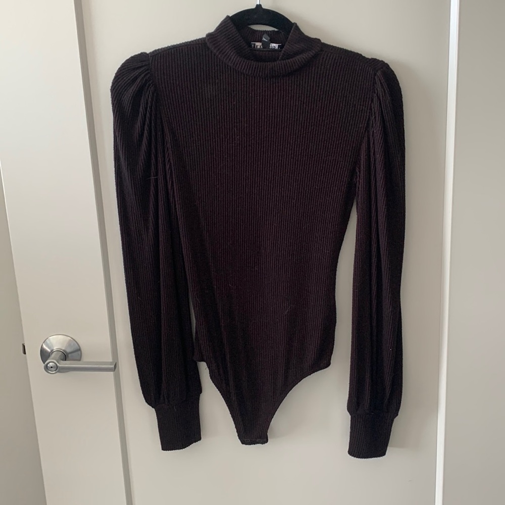 Mock Neck Puff Shoulder Bodysuit